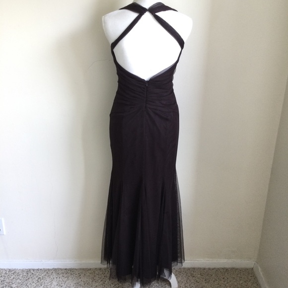 VERA Wang Tulle Dress Brown Chiffon Gown V-Neck Size 4/38 Full Length - Picture 5 of 9